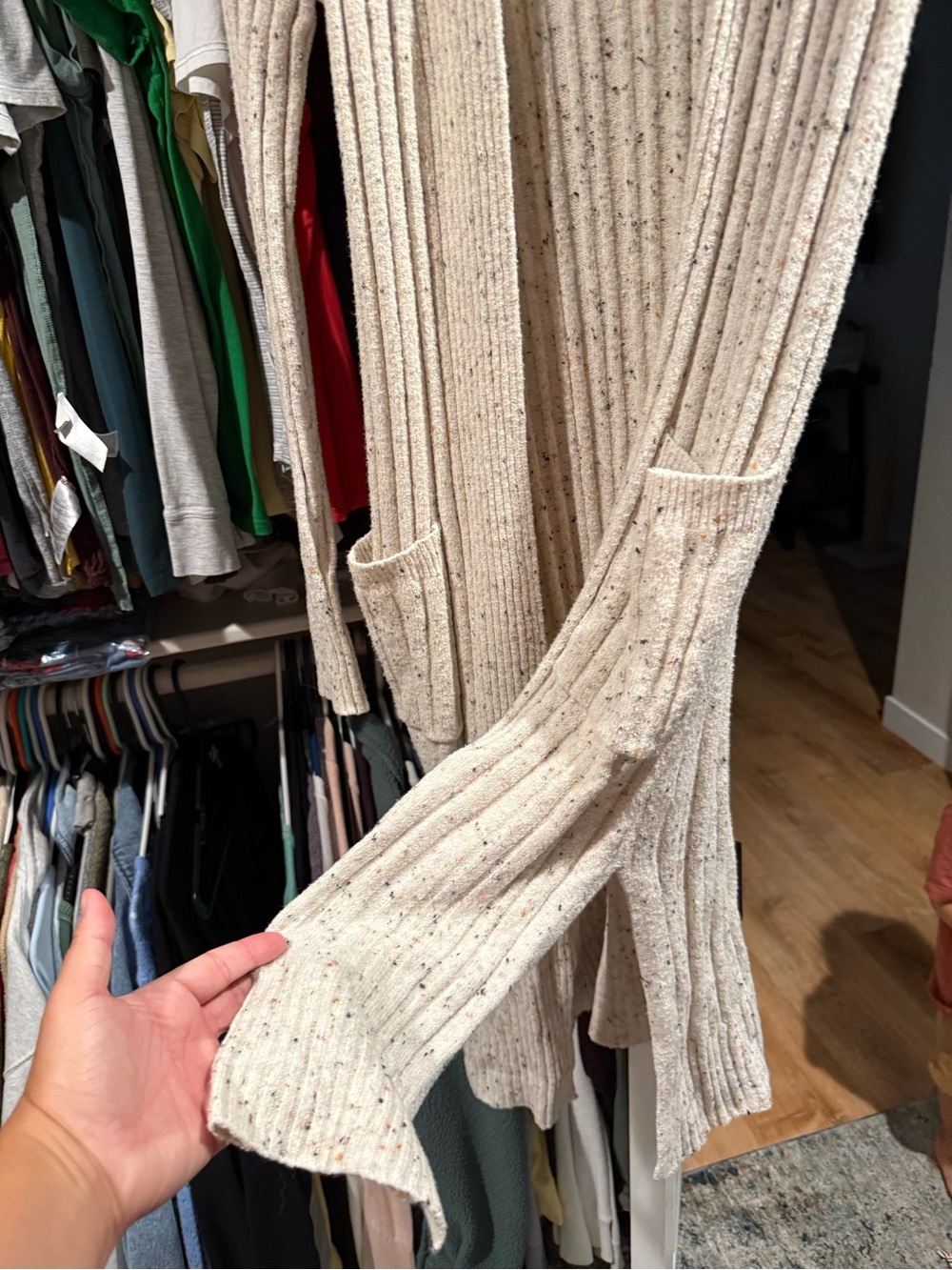 William Rast Cream Speckled Ribbed Open-Front Cardigan - Picture 3 of 3